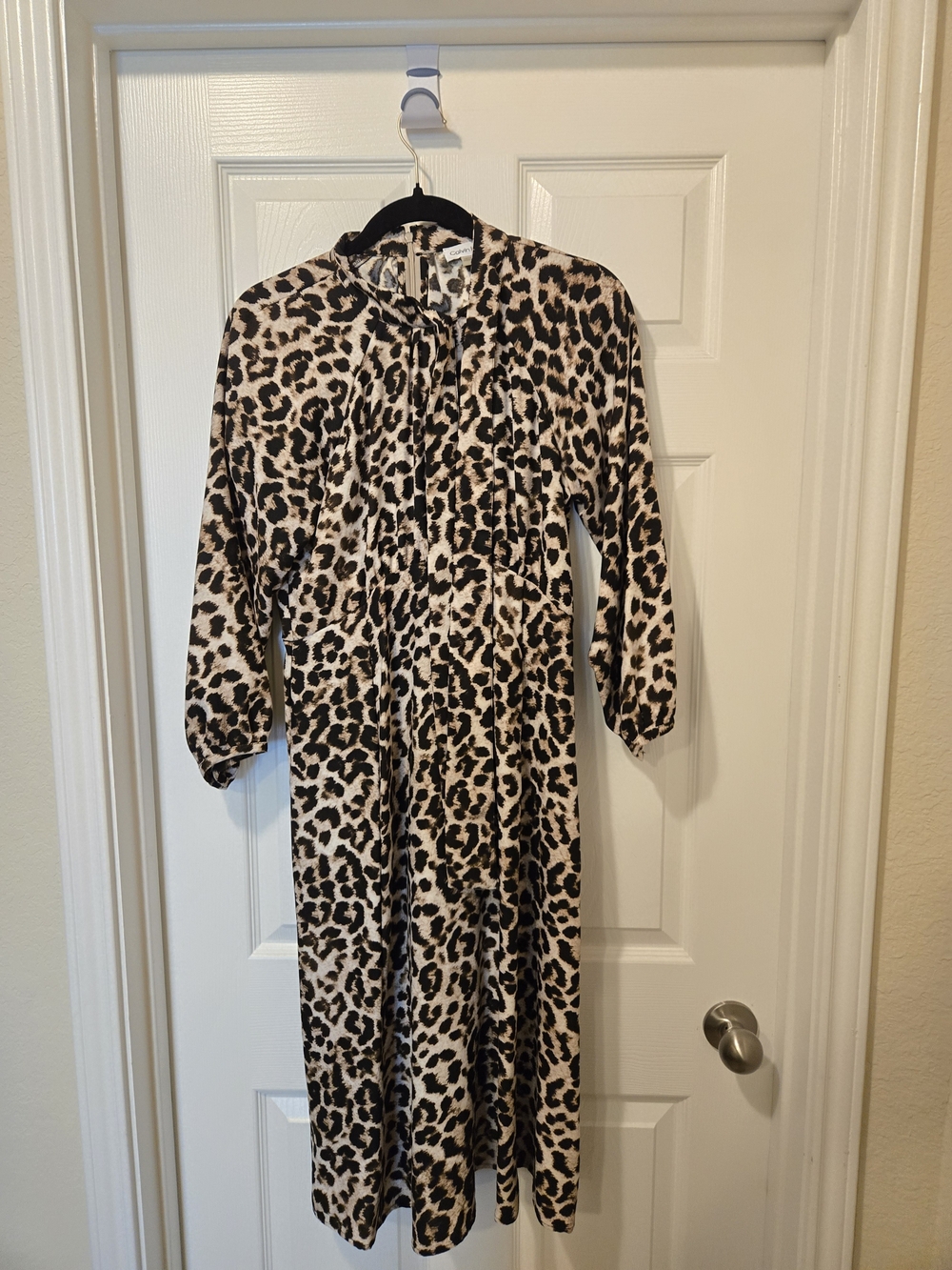 Calvin Klein Beige and Black Leopard Midi Dress